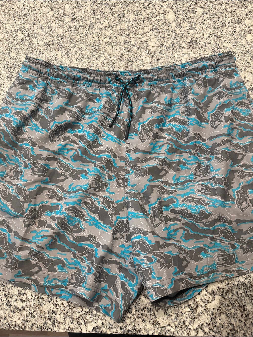 Gymshark Gray & Teal Patterned Swim Trunks